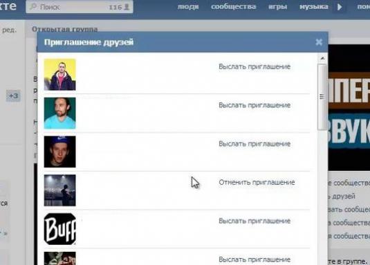 İnsanları Vkontakte grubuna nasıl davet edebilirim?