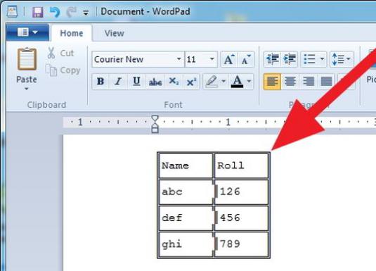 WordPad'de masa nasıl yapılır?